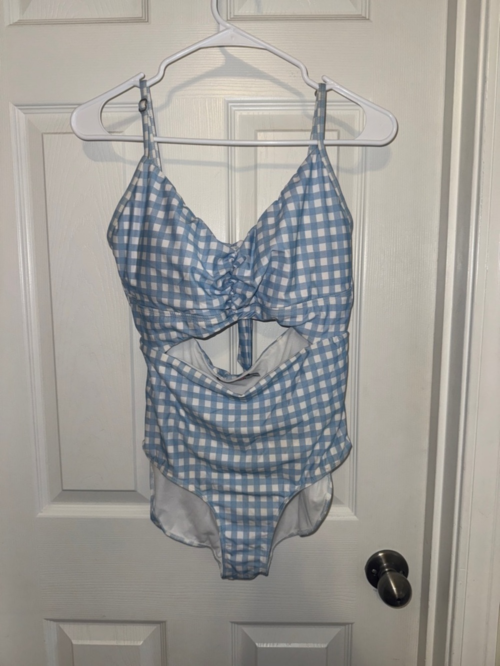 Blue Gingham Cutout One-Piece Swimsuit